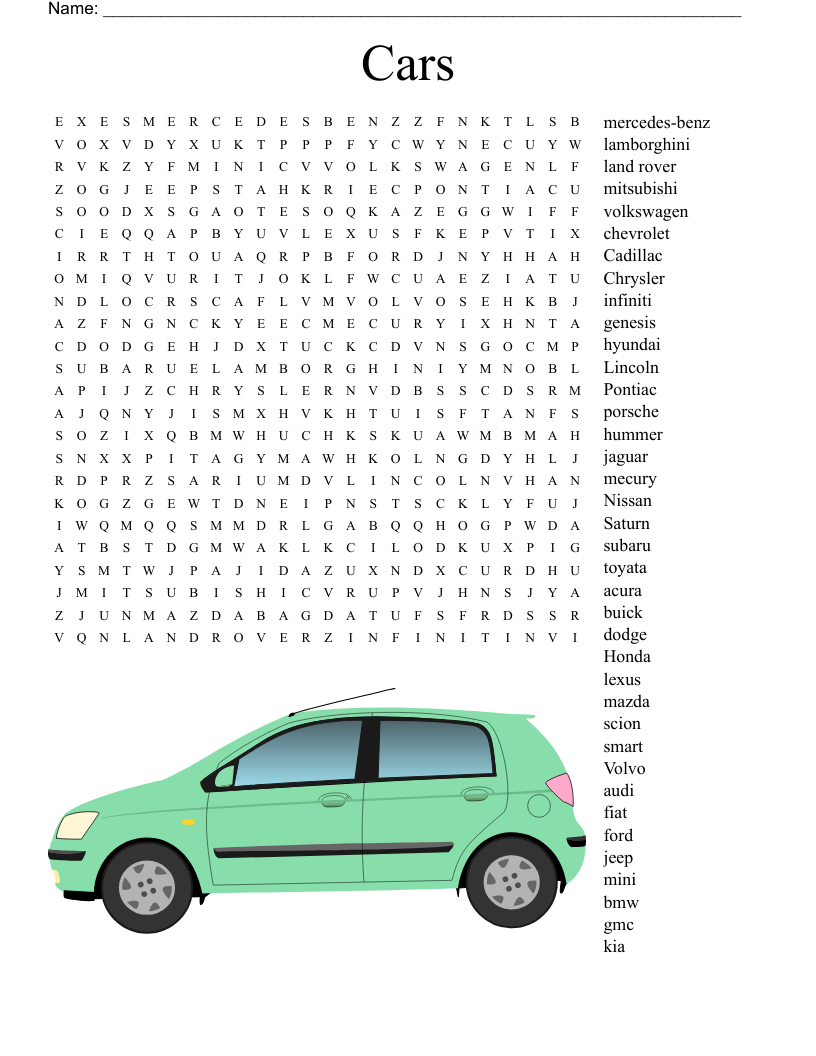 Car Brands Word Search WordMint