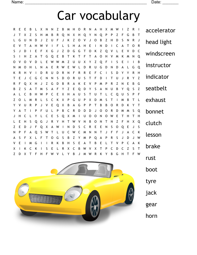 CAR PARTS Word Search WordMint