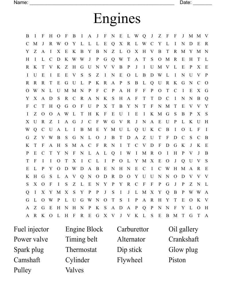 Car Parts Word Search