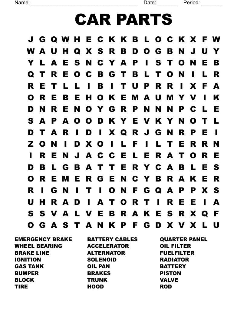 CAR PARTS Word Search WordMint CAR PARTS Word Search WordMint
