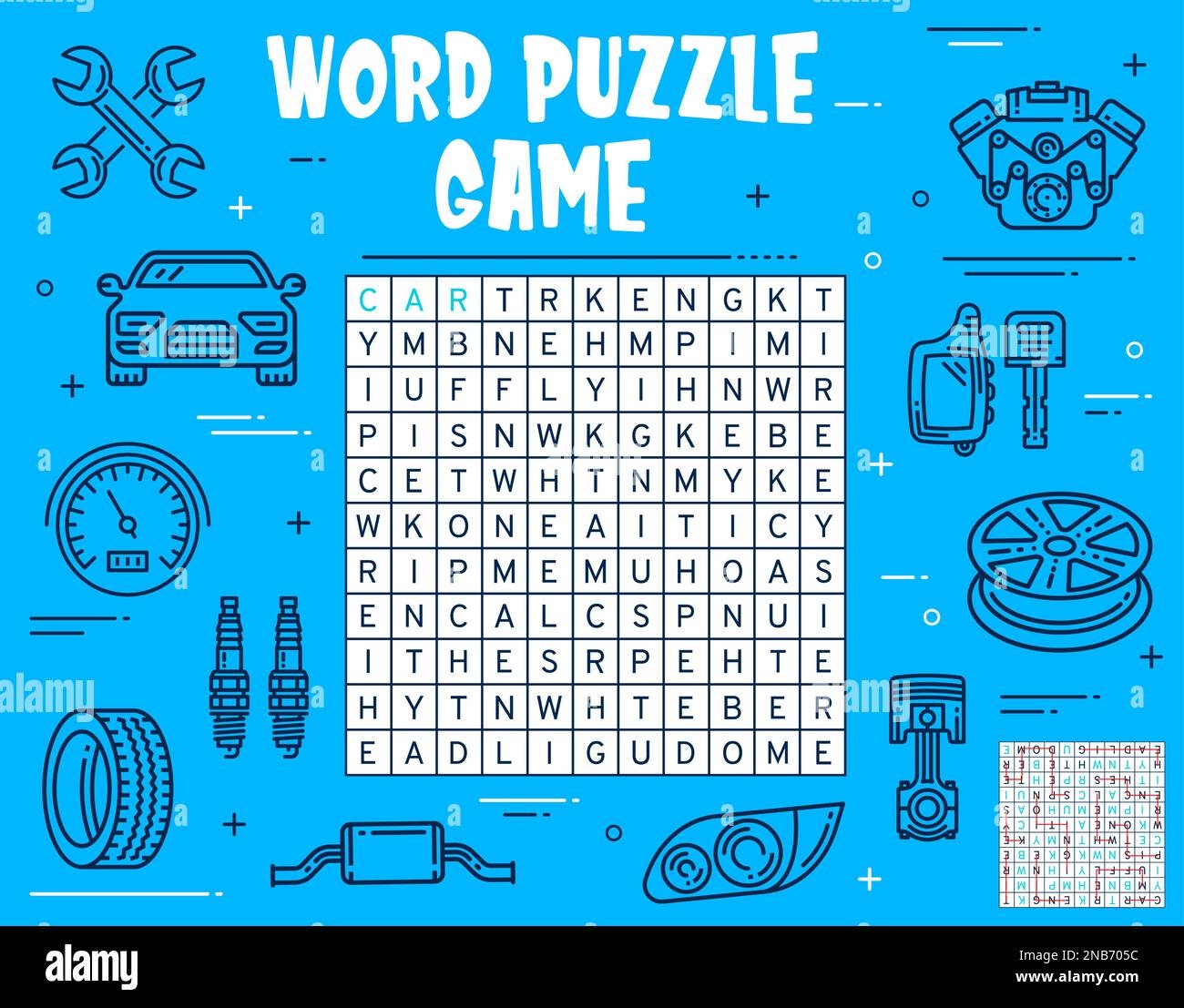 Car Service And Spare Parts Word Search Puzzle Game Worksheet Child Quiz Grid Kindergarten Puzzle Outline Vector Page Or Kids Logical Riddle Playing Activity With Vocabulary Alphabet Learning Task Stock Vector Image