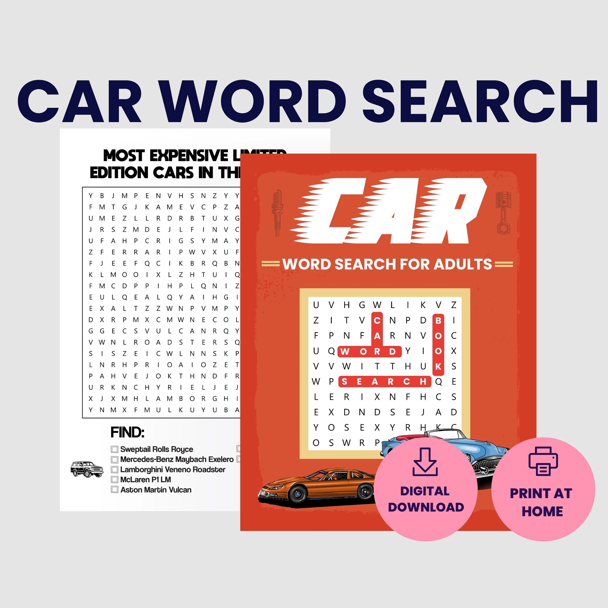 Car Word Search U0026 Coloring Books Digital Printables Word Search Puzzles Fun Activity Car Party Activity Book Car Activity Book Etsy