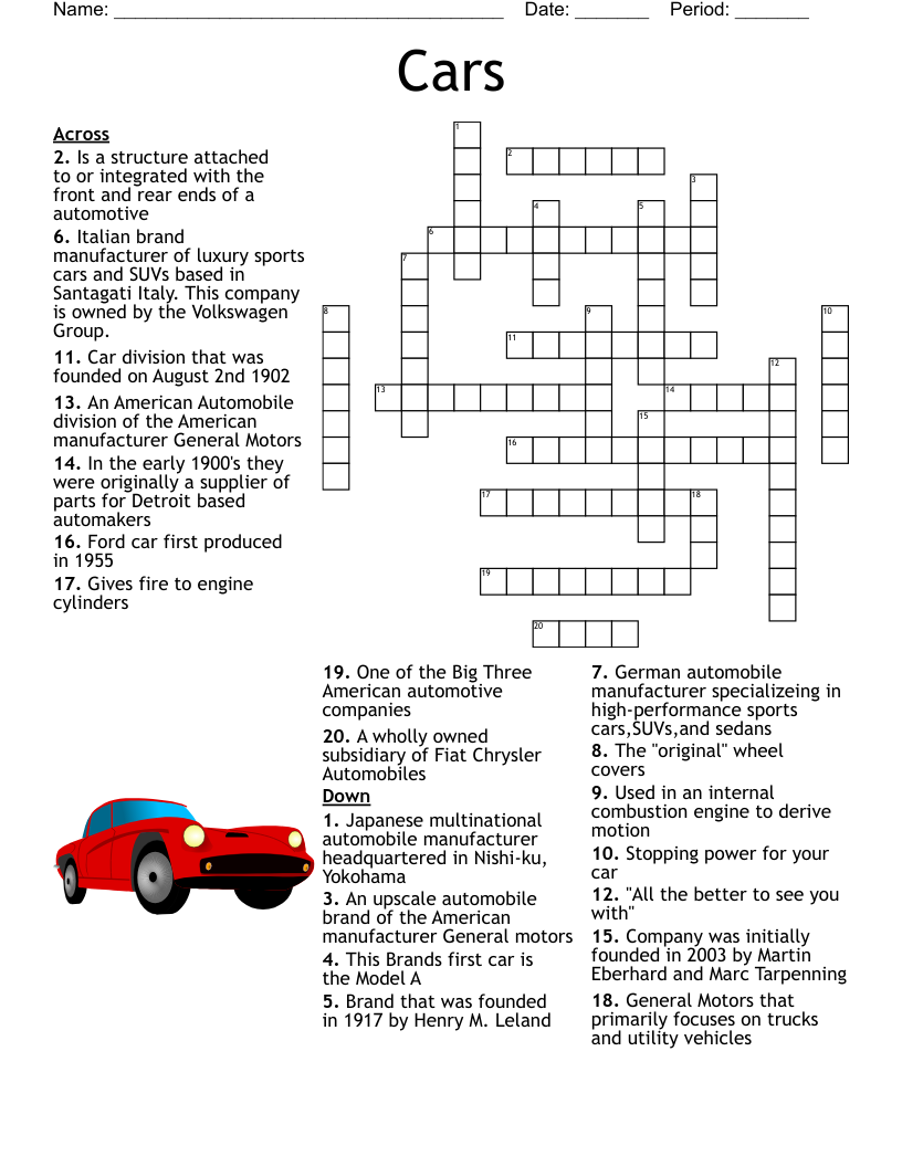 Cars Word Search WordMint