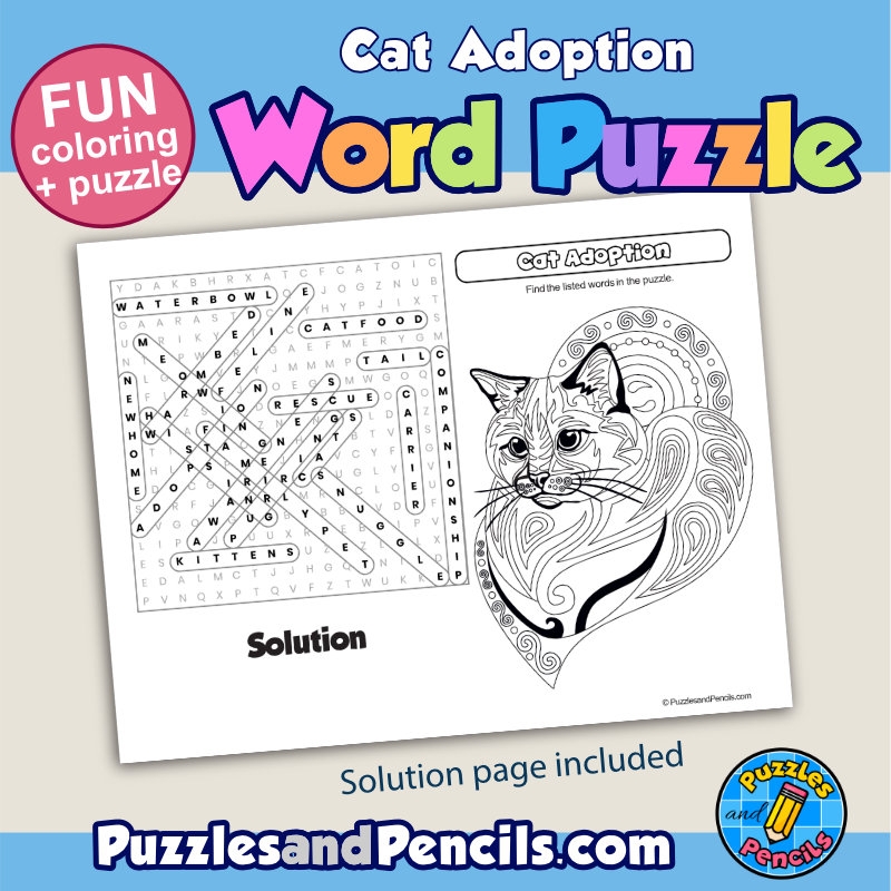 Cat Adoption Word Search Puzzle Activity And Coloring Cat Wordsearch Made By Teachers Cat Adoption Word Search Puzzle Activity And Coloring Cat Wordsearch Made By Teachers