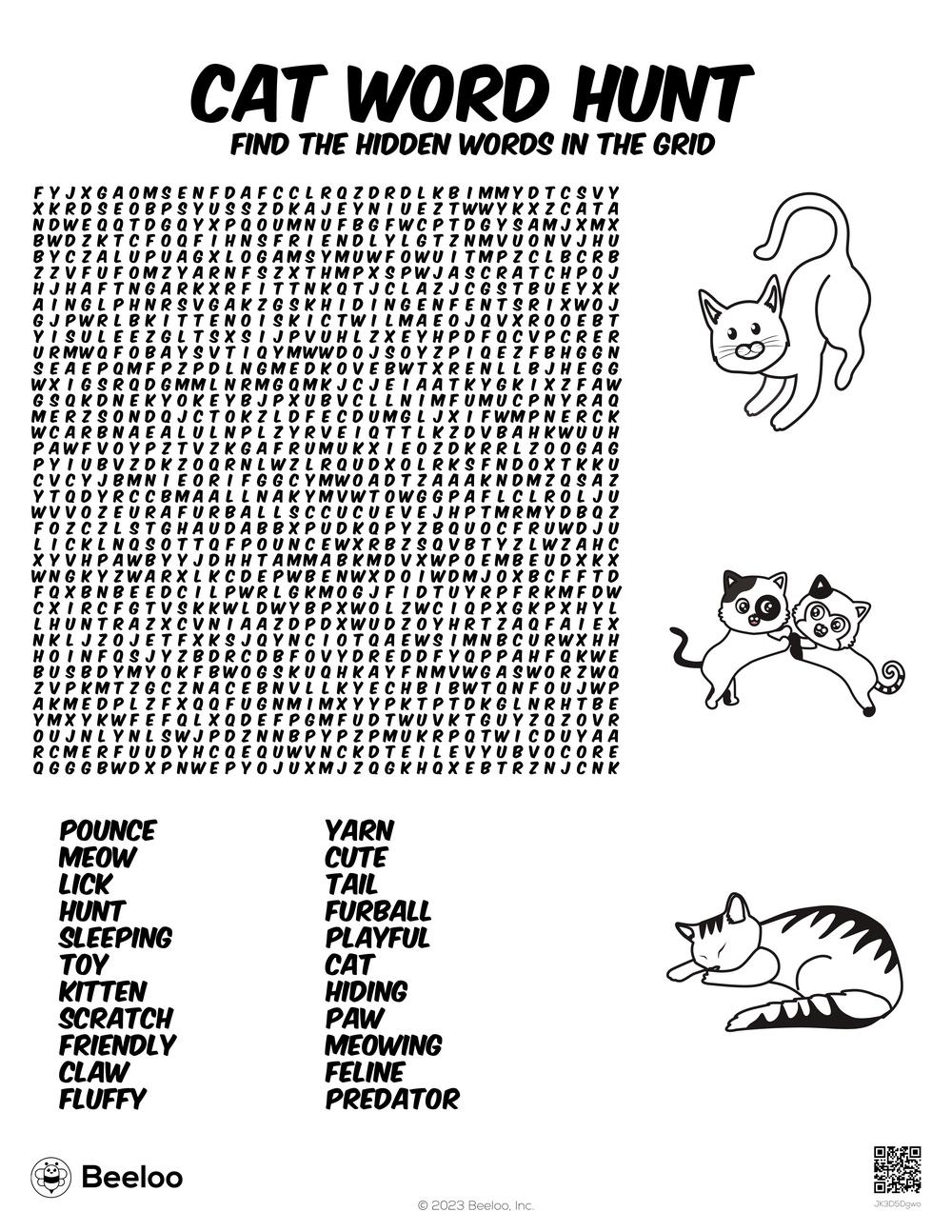 Cat Word Hunt Beeloo Printable Crafts And Activities For Kids