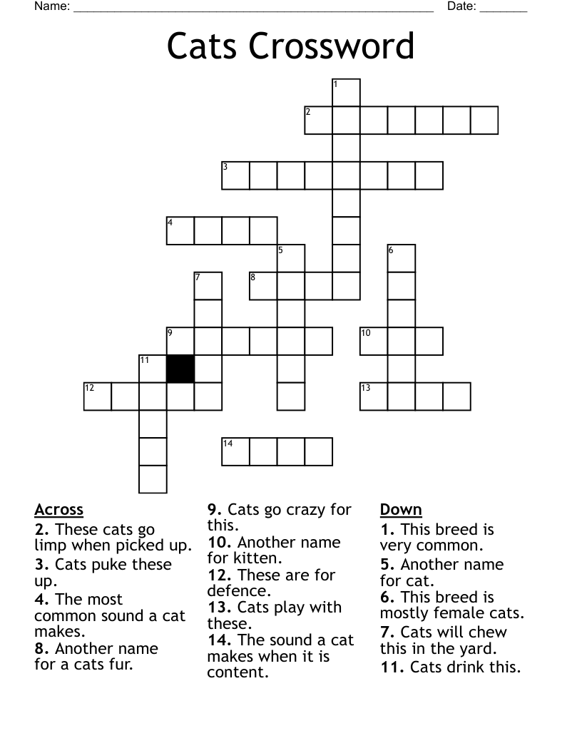 Cats Crosswords Word Searches Bingo Cards WordMint