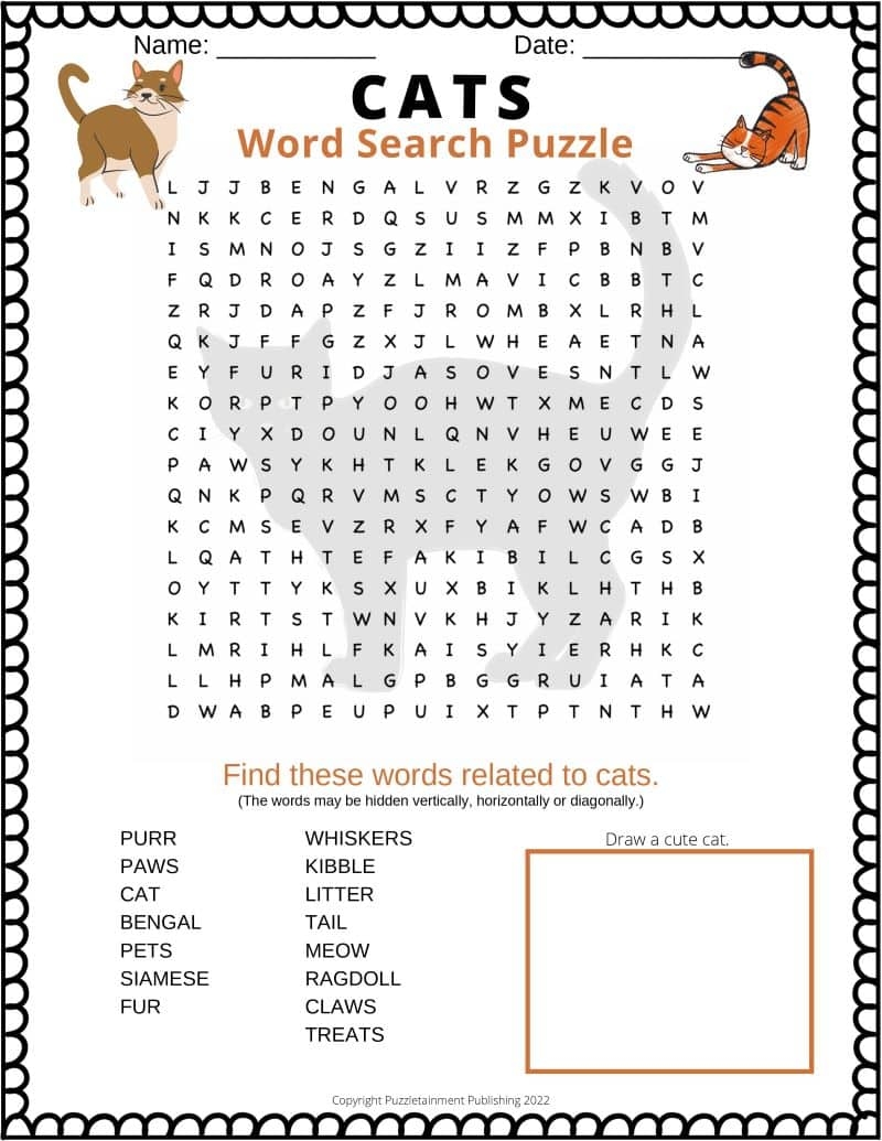 Cats Word Search Puzzle free Printable PDF Puzzletainment Publishing Cats Word Search Puzzle free Printable PDF Puzzletainment Publishing