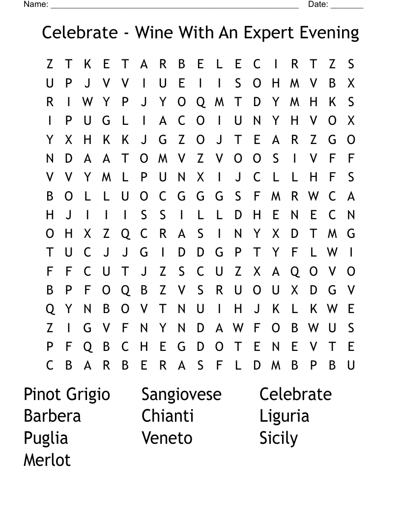 Celebrate Wine With An Expert Evening Word Search WordMint
