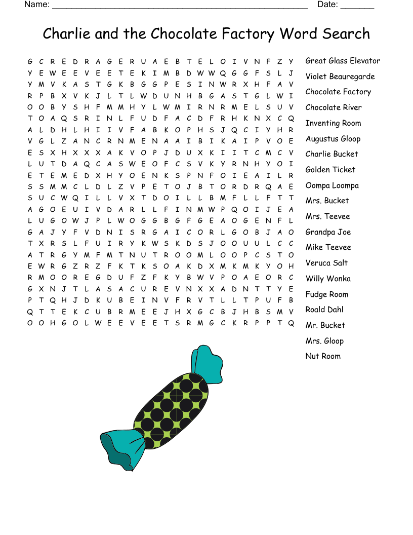 Charlie And The Chocolate Factory Word Search WordMint