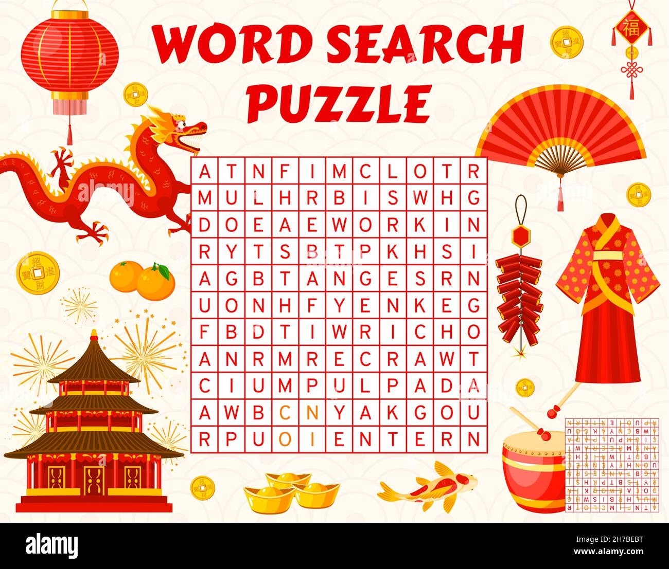Chinese Holidays Word Search Puzzle Game Worksheet Vector Quiz Riddle For Kids Guess Puzzle To Search Words Of Chinese New Year Golden Ingots Carp Stock Vector Image Art Alamy