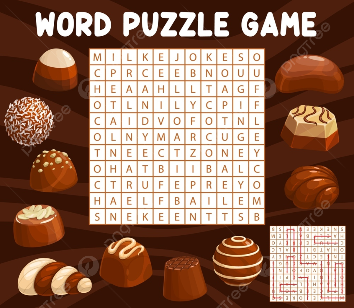 Chocolate Candies And Sweets Word Search Puzzle Game Worksheet Template Download On Pngtree