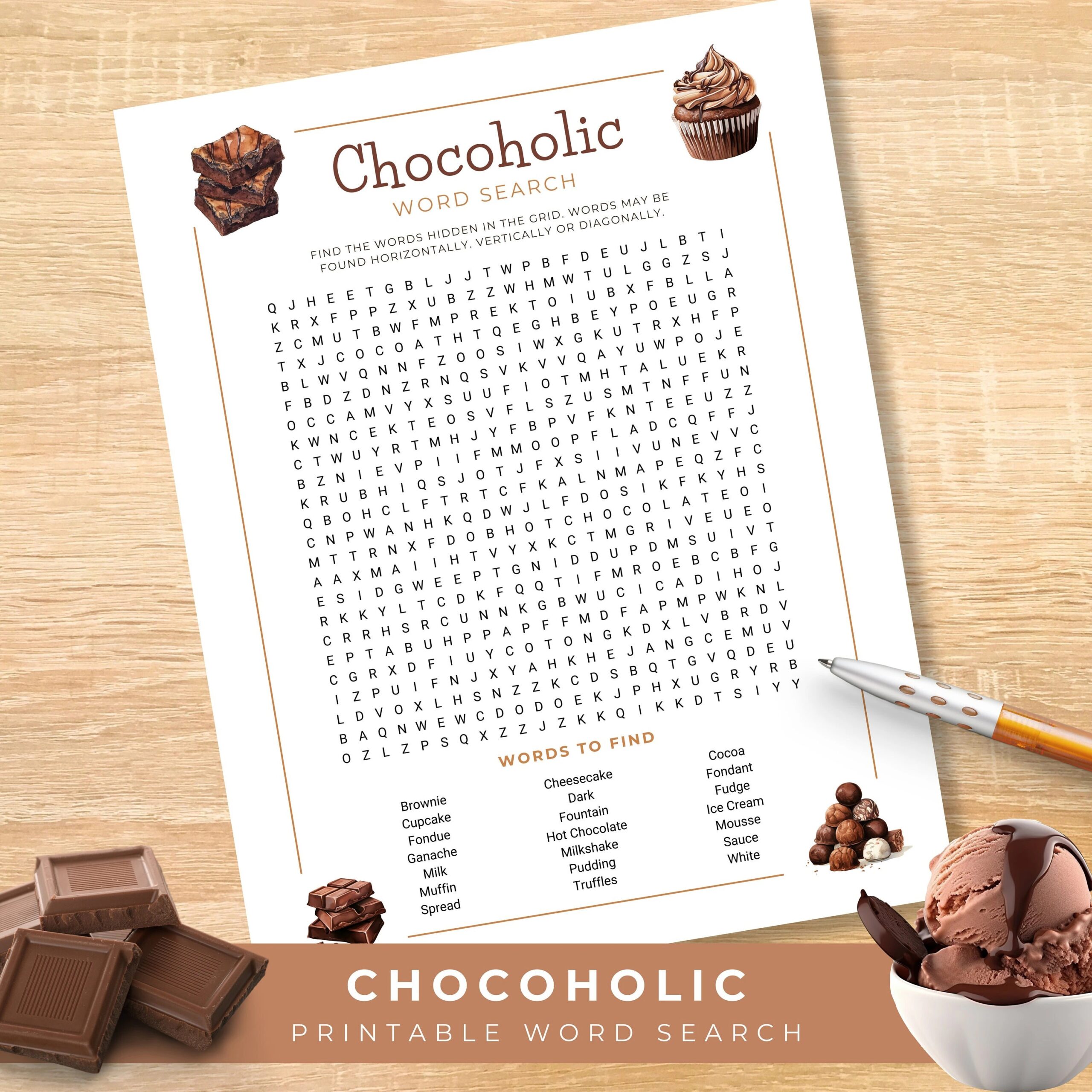 Chocolate Word Search Printable Word Game For Adults Novelty Gift For Chocoholic Game For Chocolate Lovers Stress Relief Gifts For Her Etsy