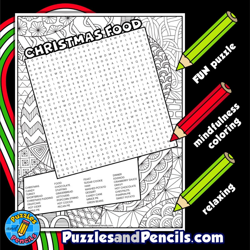 Christmas Food Word Search Puzzle Activity Page With Coloring Wordsearch Made By Teachers