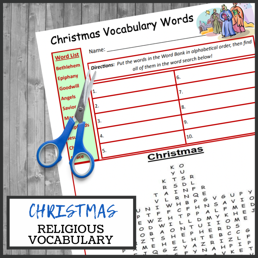Christmas Religious Vocabulary Words Worksheet