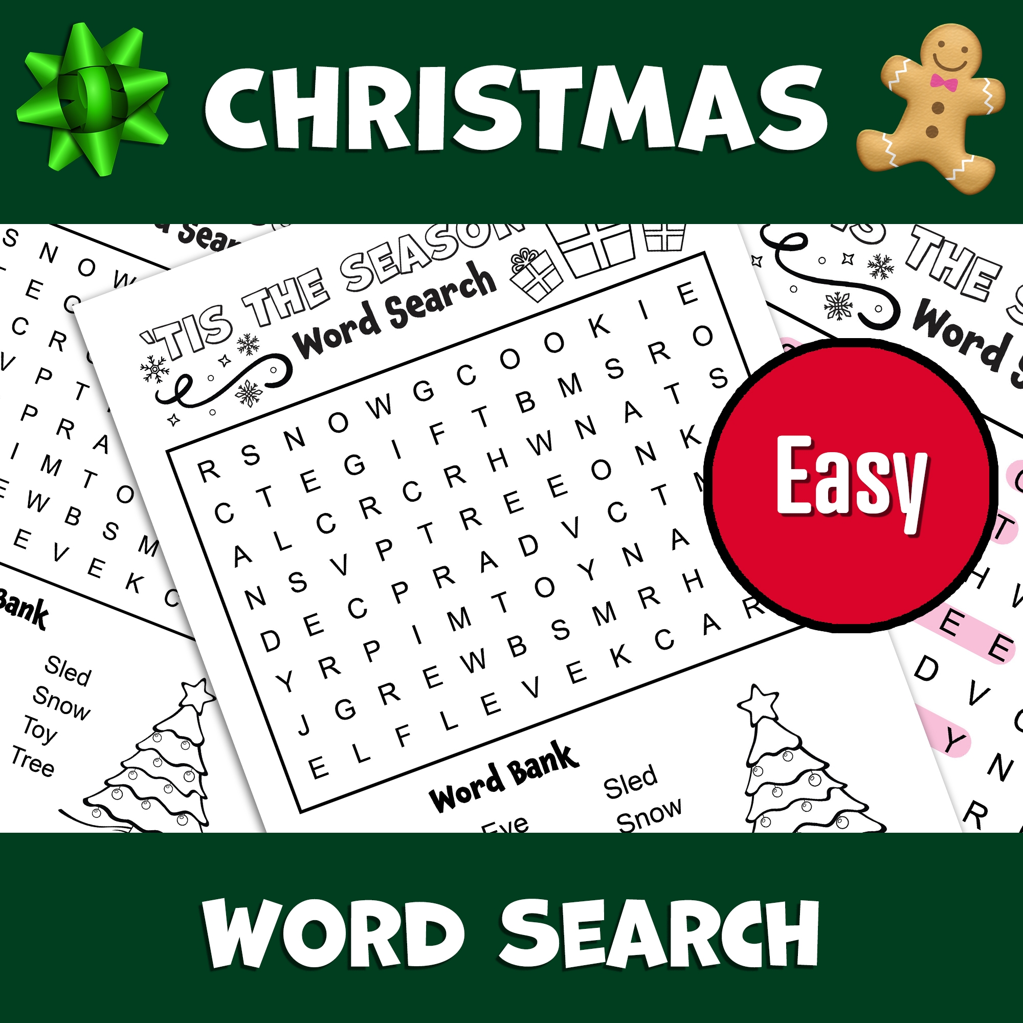 Christmas Word Search Easy Holiday Word Search Puzzle Made By Teachers