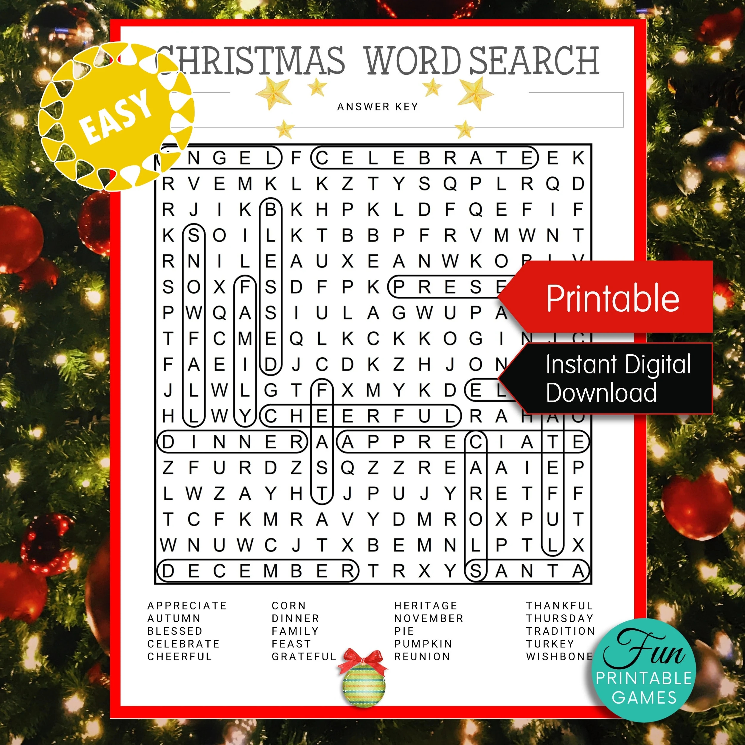 Christmas Word Search Easy Printable