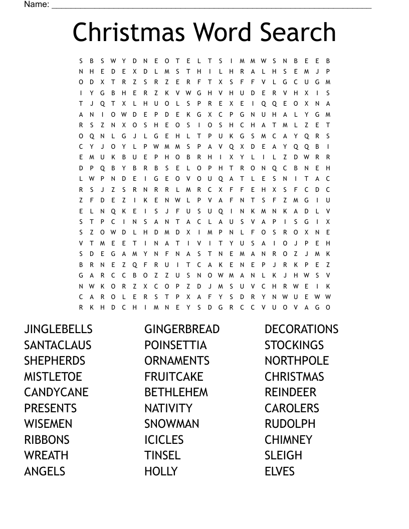 Christmas Word Search WordMint