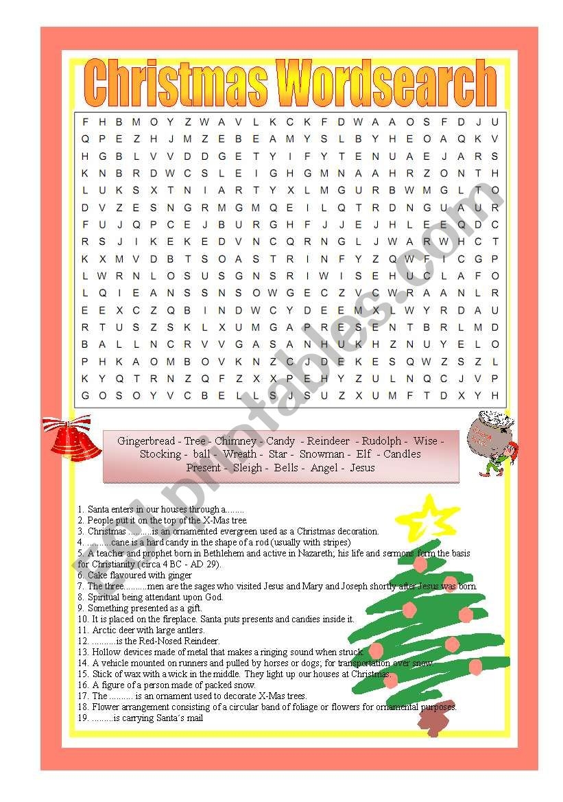 Christmas Wordsearch With Answer Key ESL Worksheet By Cassy