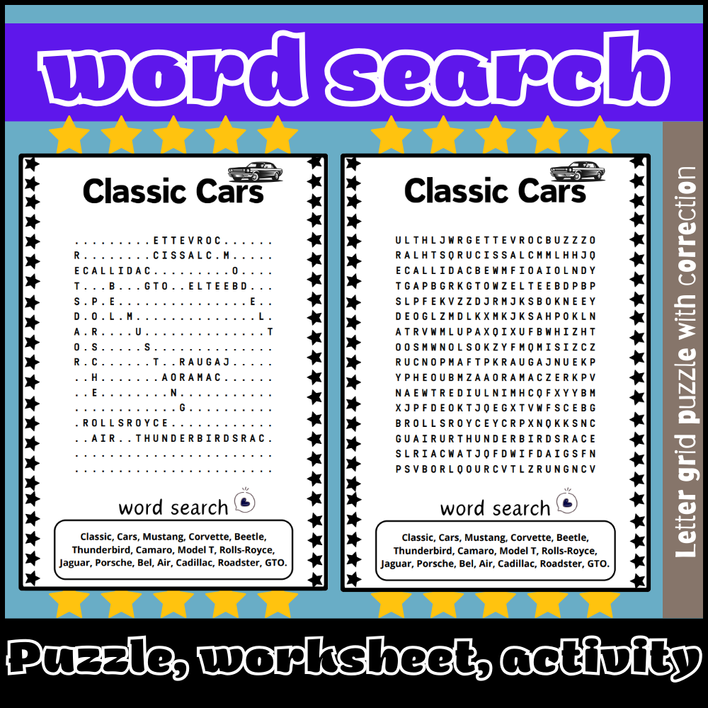 Classic Cars Word Search Puzzle Worksheet Activity Made By Teachers