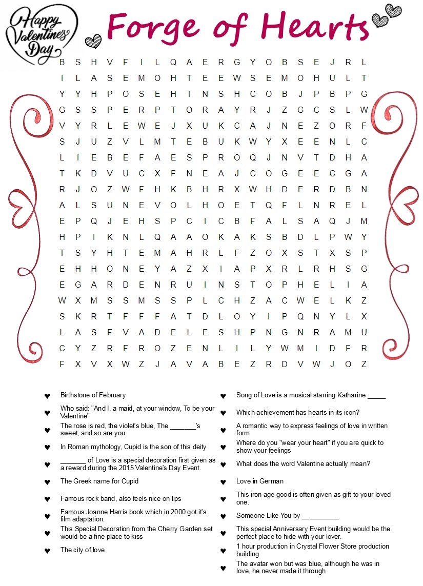 Valentine Day Word Search Printable