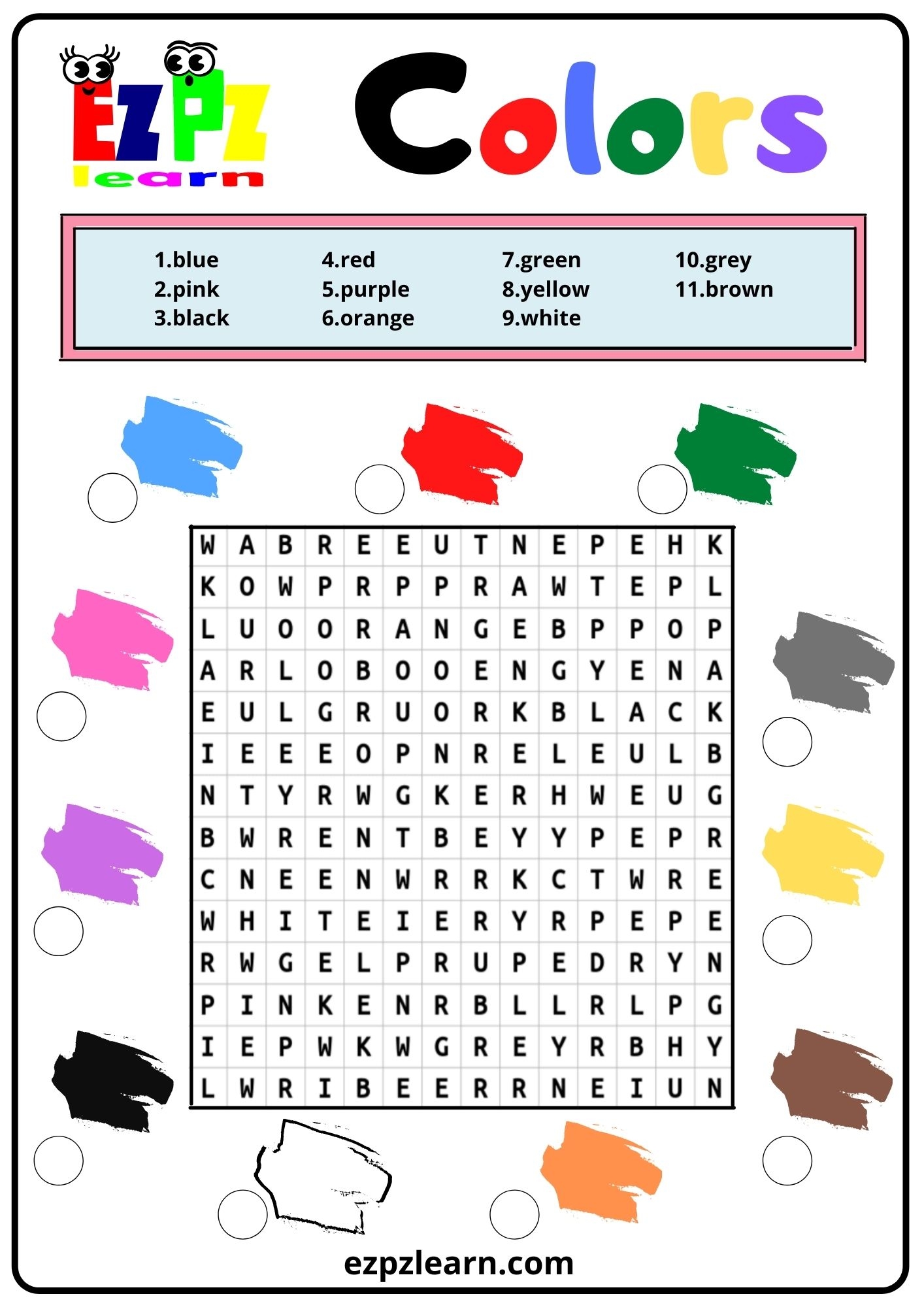 Colors Word Search 2 Ezpzlearn Colors Word Search 2 Ezpzlearn