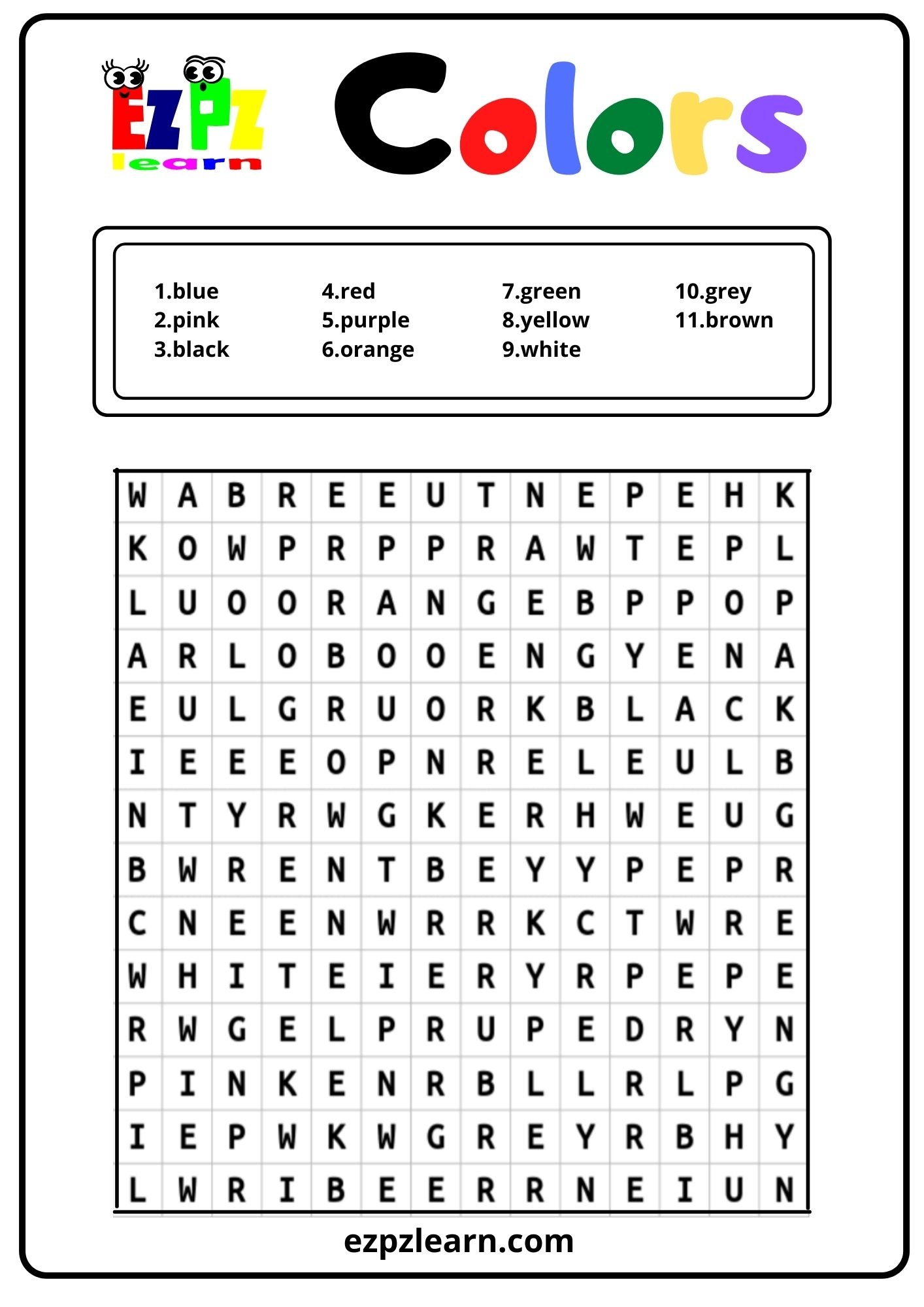 Art Word Search For Kids