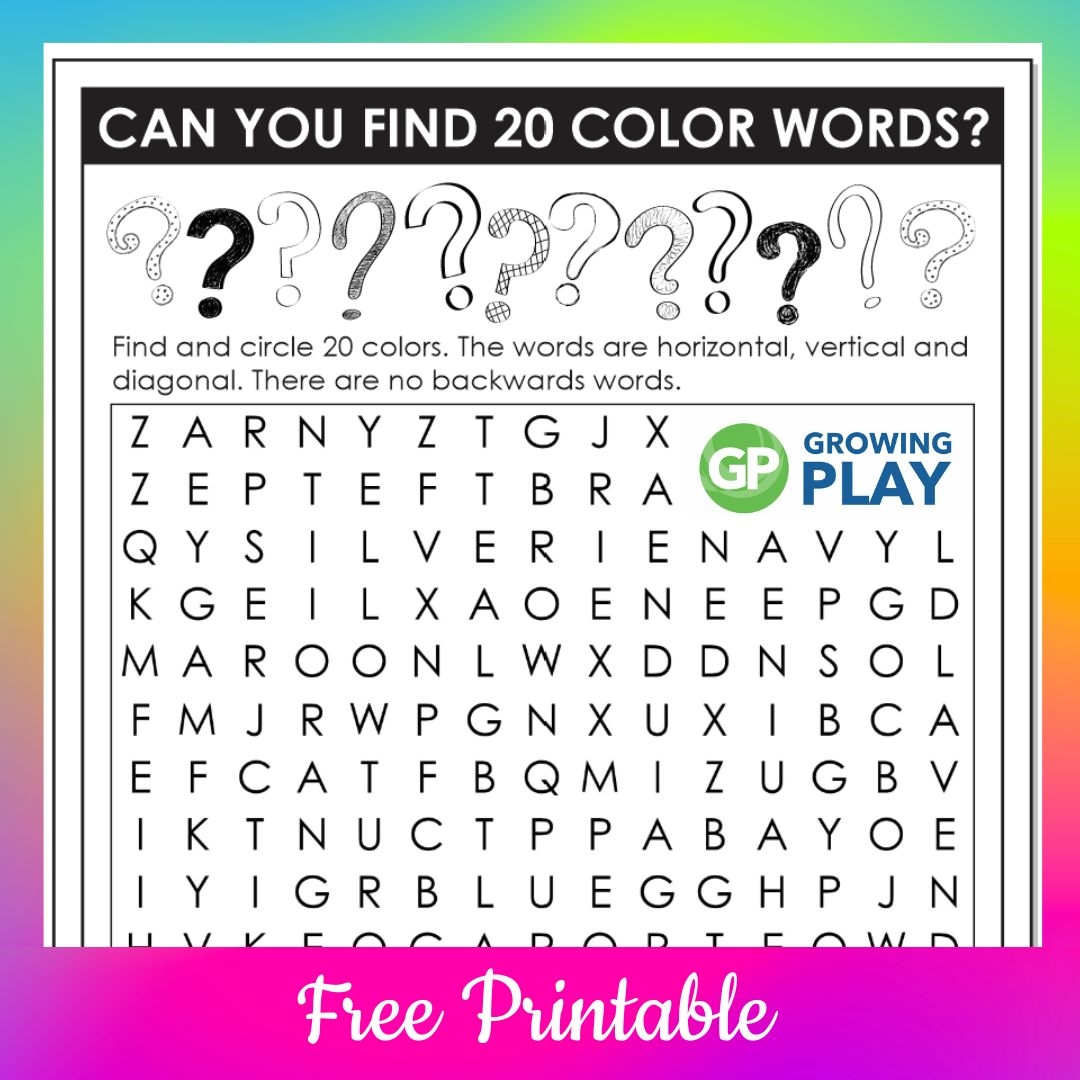 Colors Word Search Free Printable A Rainbow Of Fun Growing Play
