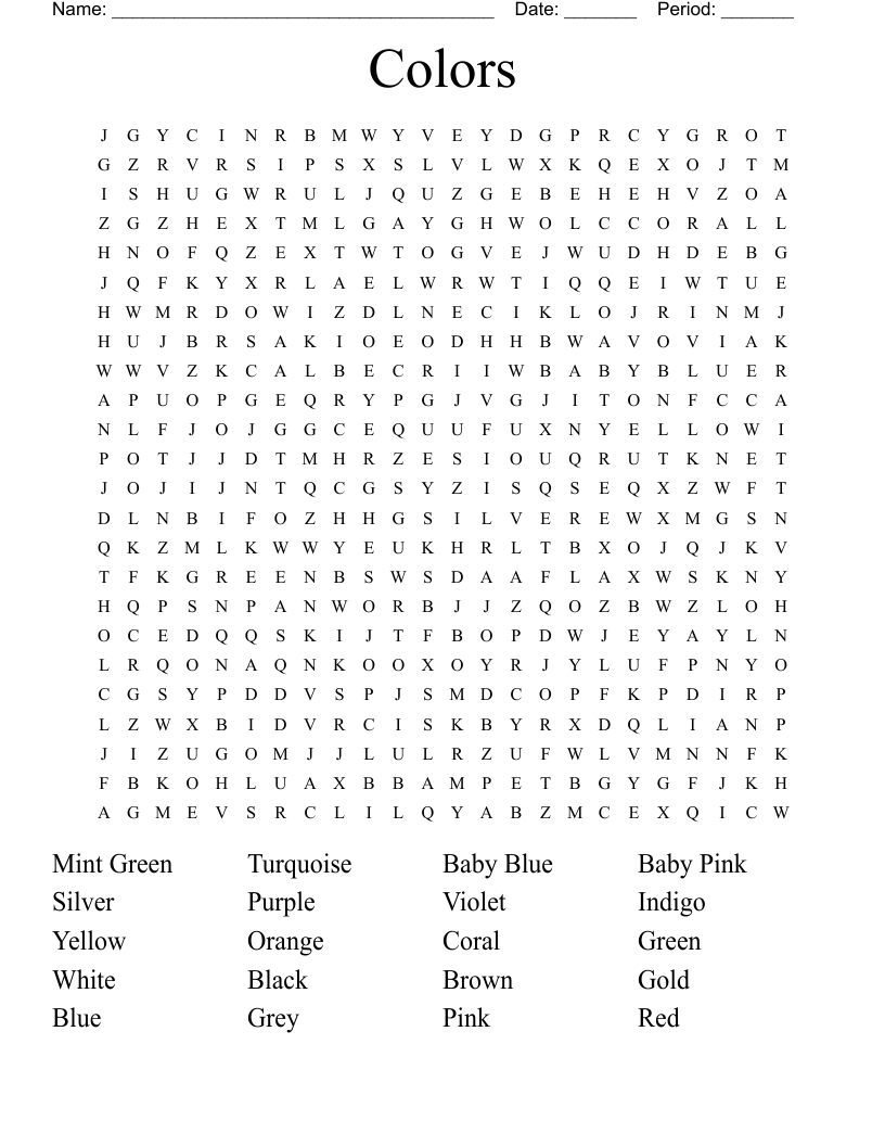 Colors Word Search WordMint Colors Word Search WordMint