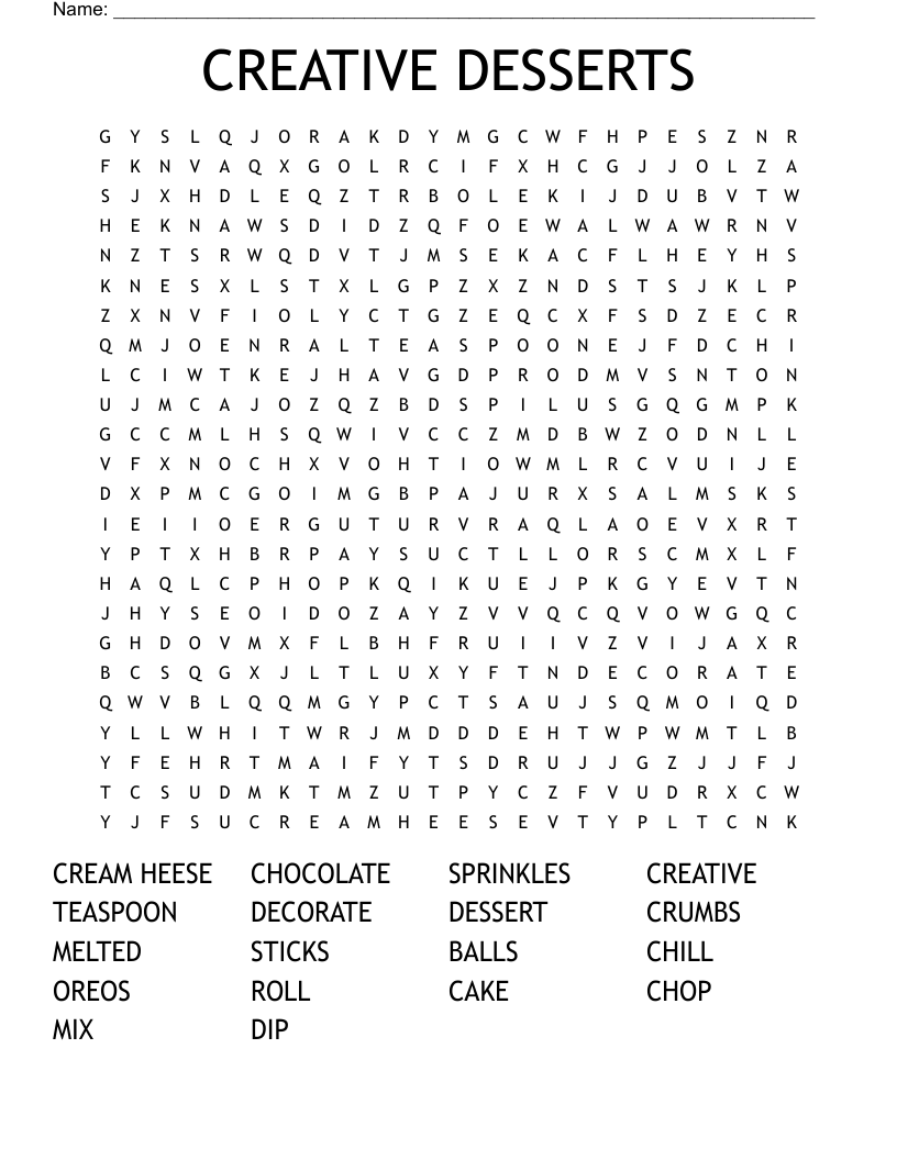 CREATIVE DESSERTS Word Search WordMint