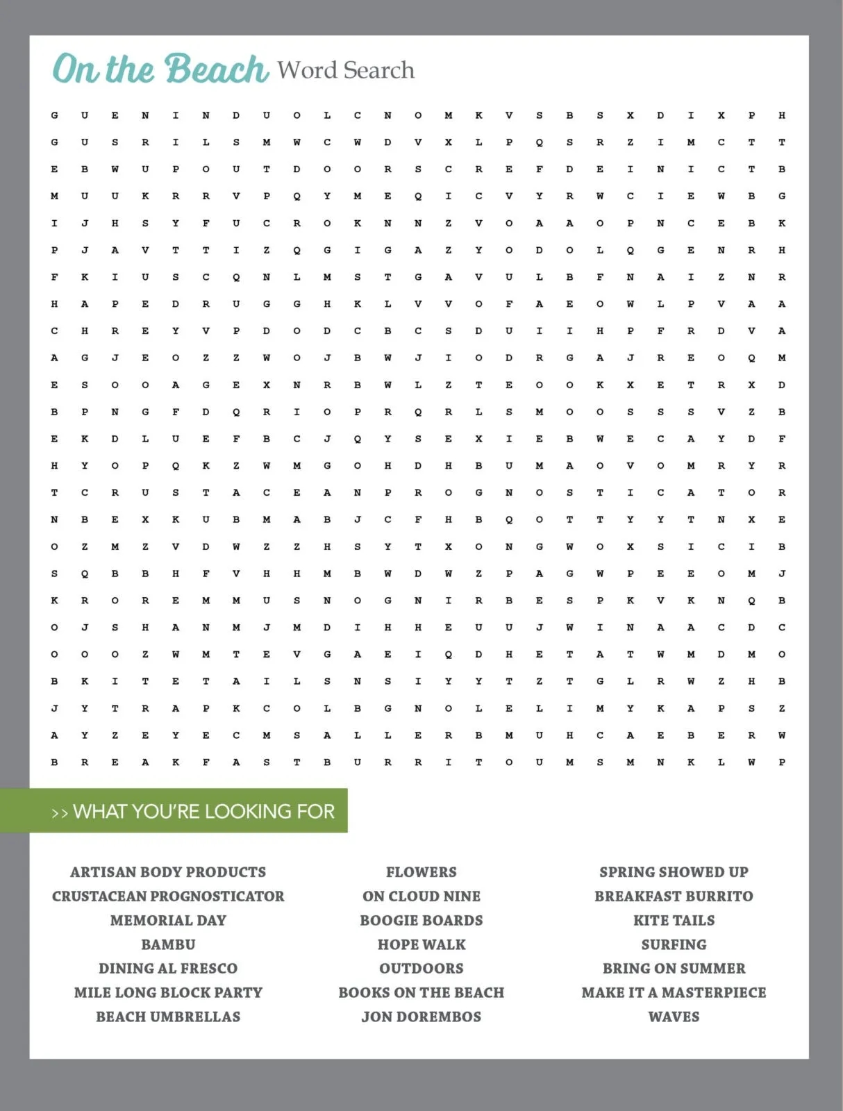 Curiously Difficult Word Search May 2018 Ocean City Magazine