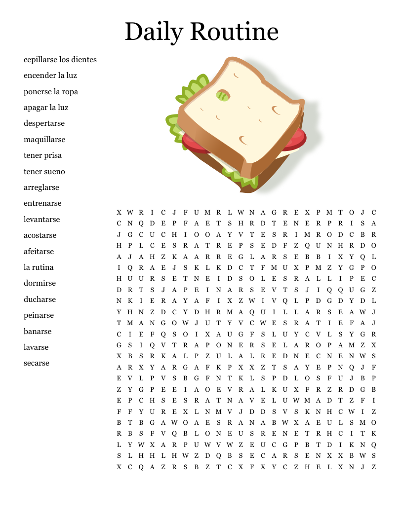 Daily Routine Word Search WordMint