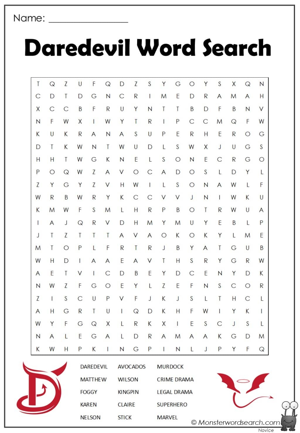 Daredevil Word Search Monster Word Search Daredevil Word Search Monster Word Search