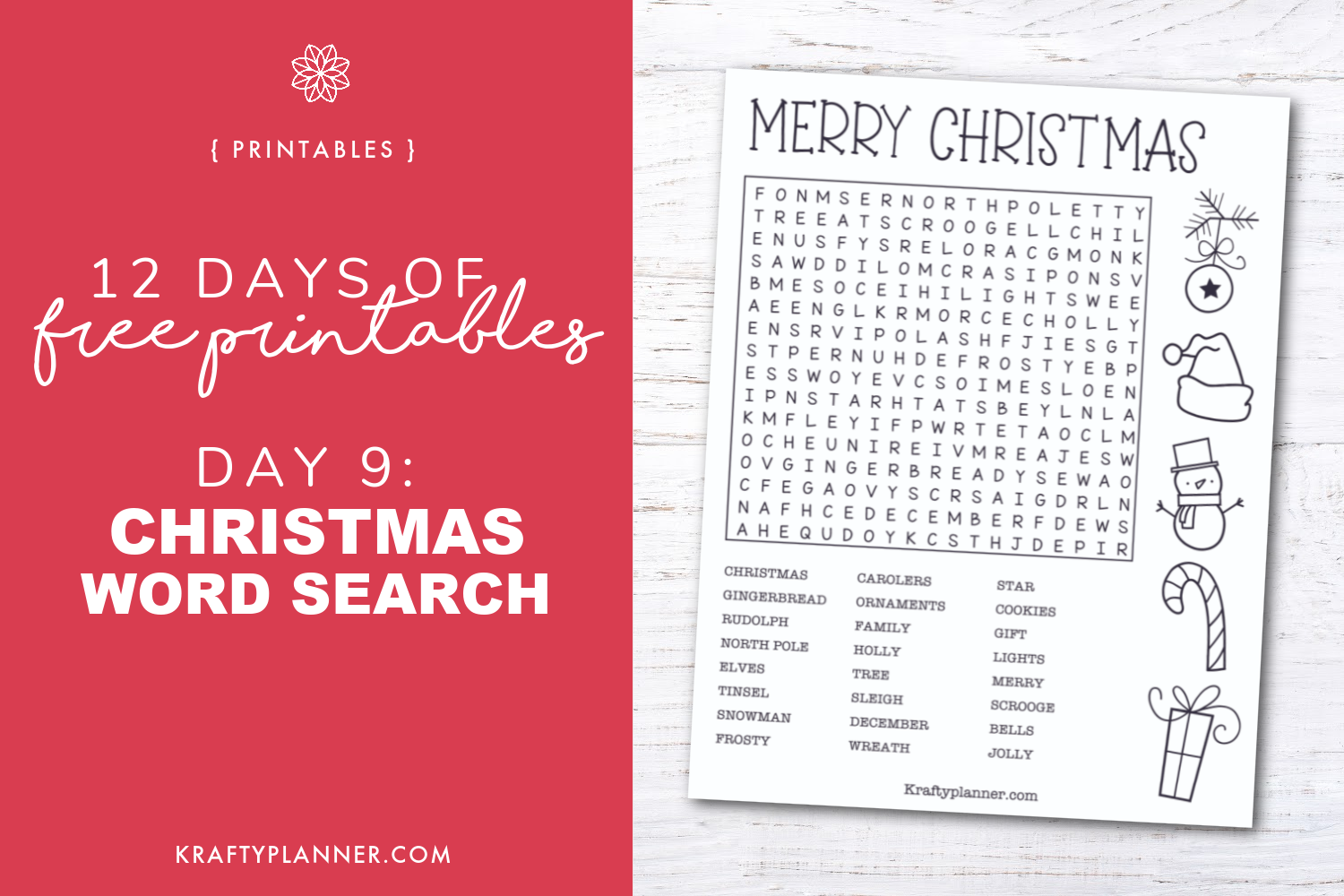 DAY 9 Christmas Word Search 12 Days Of Free Christmas Printables Krafty Planner