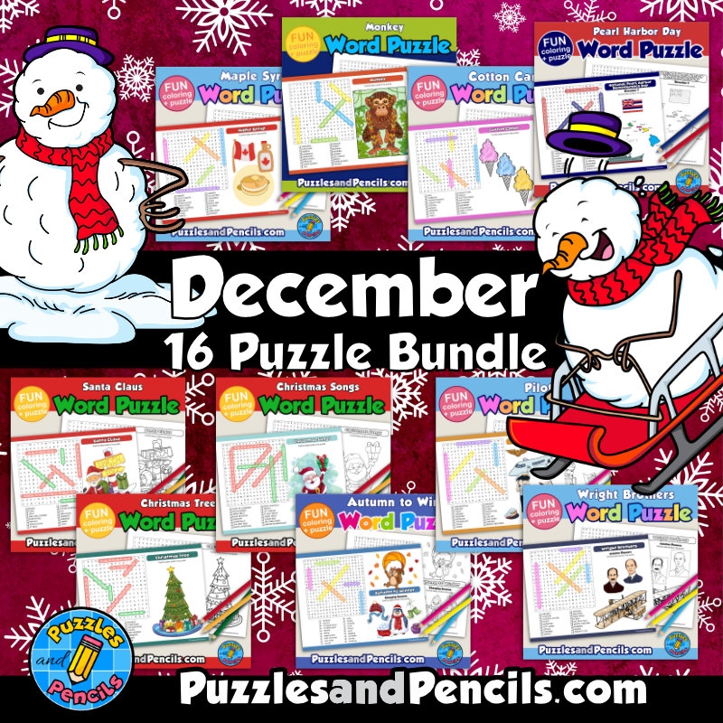 December Word Search Puzzle Activity BUNDLE 16 Wordsearch Puzzles Made By Teachers