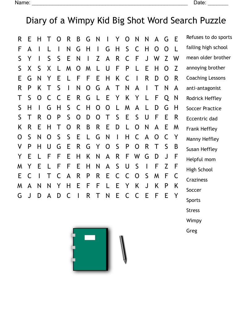 Diary Of A Wimpy Kid Word Search WordMint