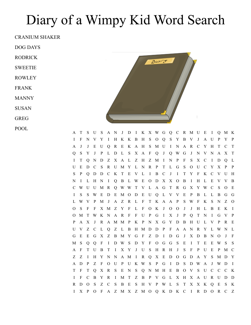 Diary Of A Wimpy Kid Word Search Printable