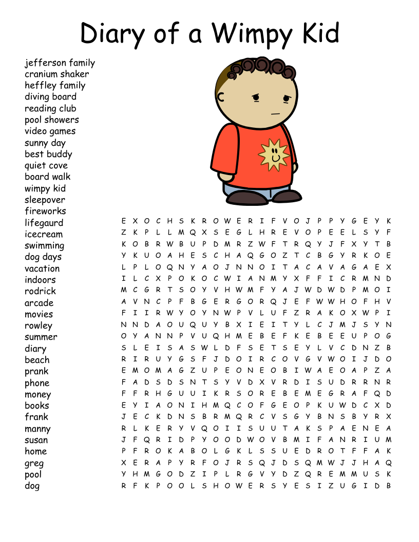 Diary Of A Wimpy Kid Word Search WordMint