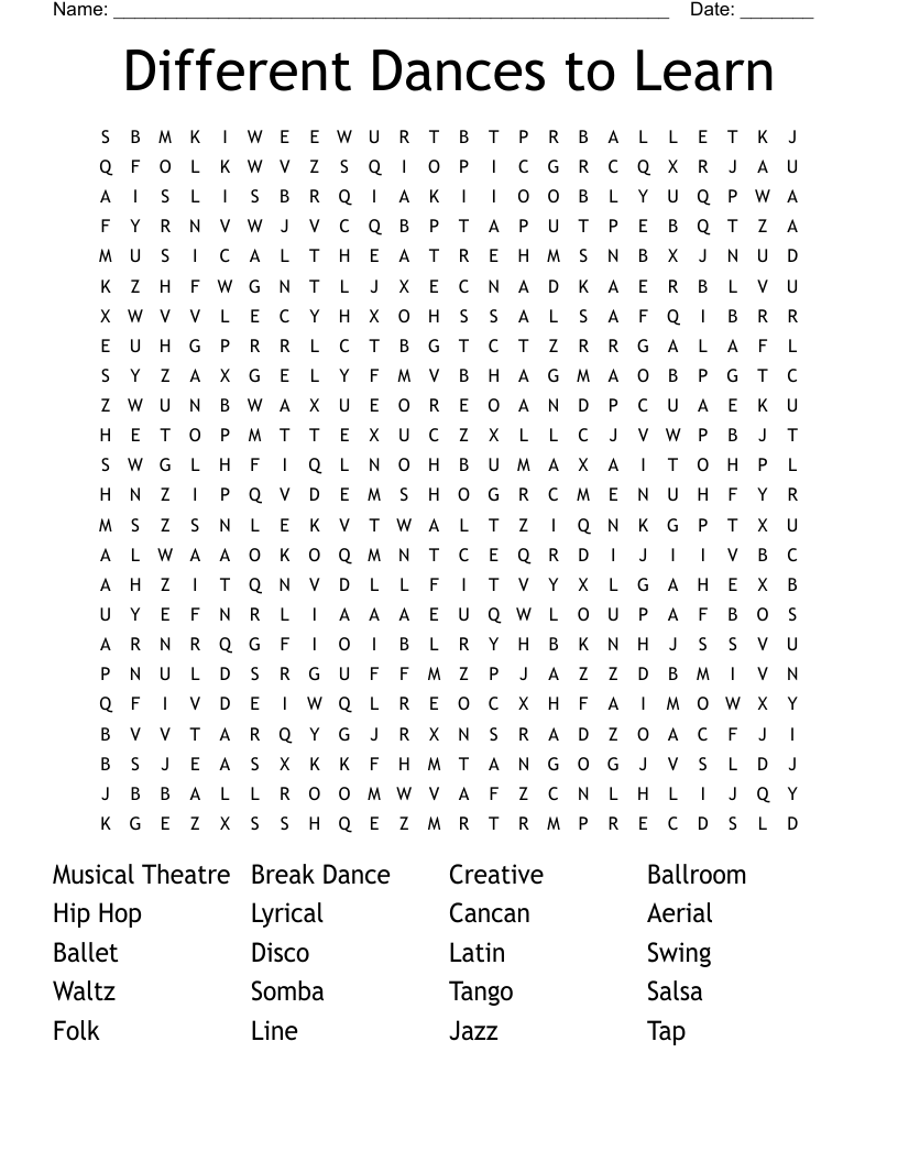Different Dances To Learn Word Search WordMint