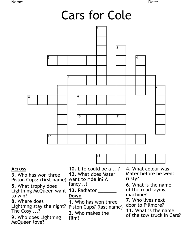 Disney Cars Word Search WordMint