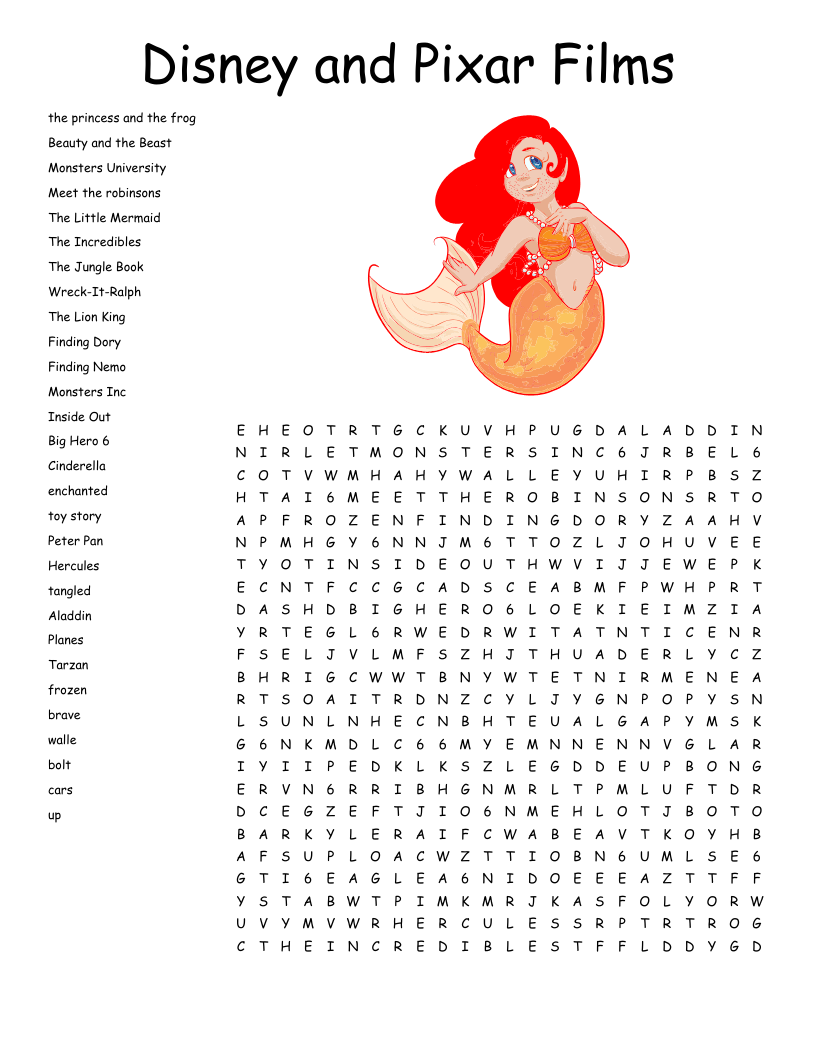 Disney Movies Word Search WordMint