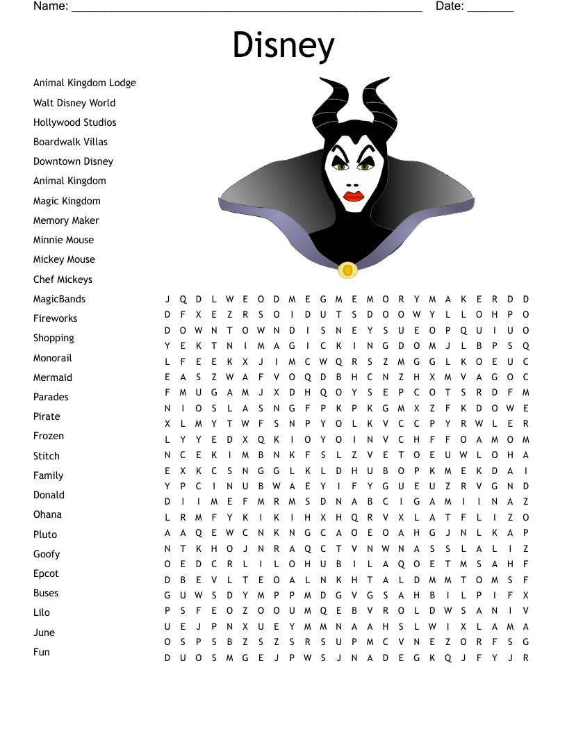 Disney Word Search Printable