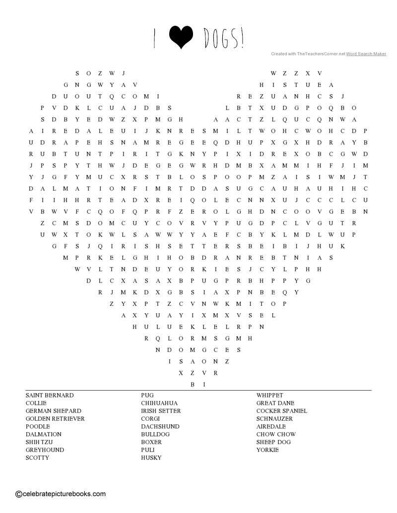 Dog Man Word Search Printable Free