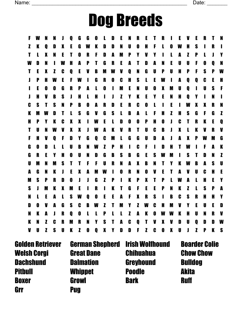 Dog Word Search For Kids