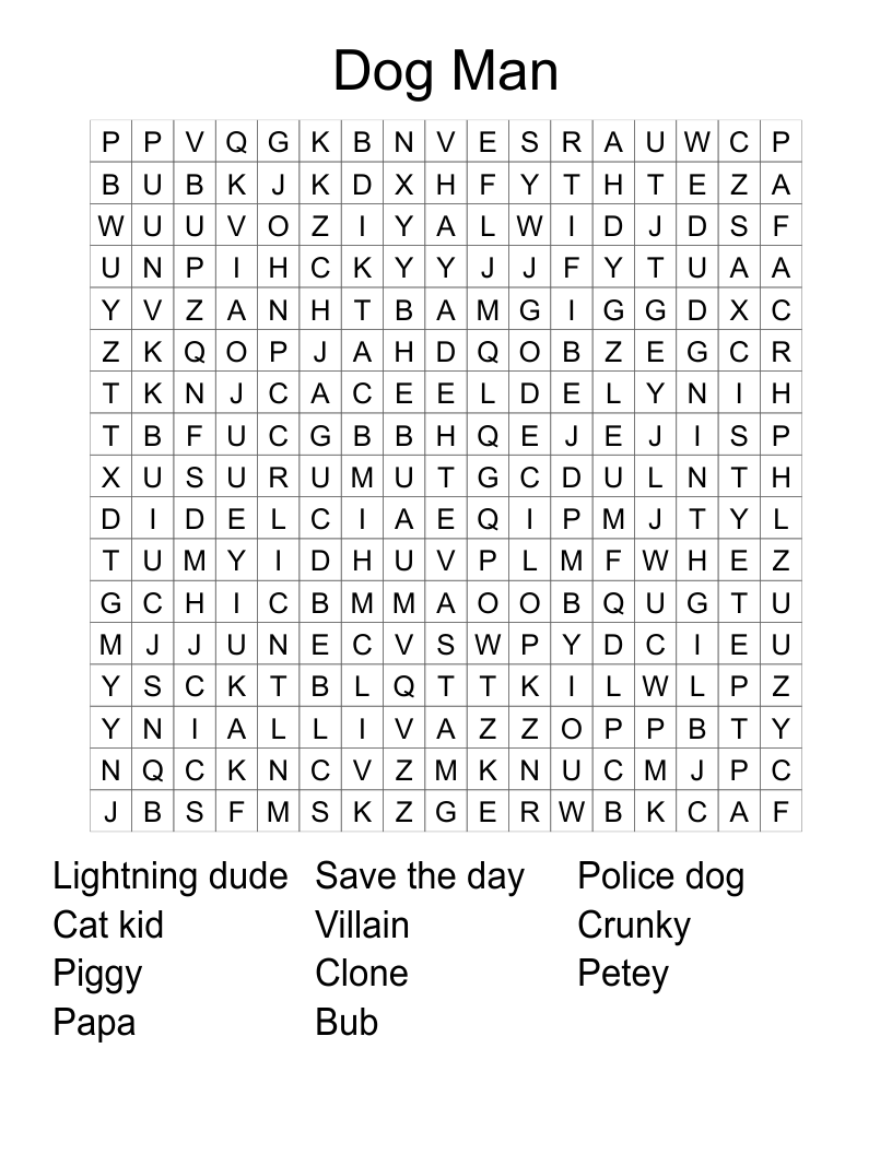 Dog Man Word Search WordMint
