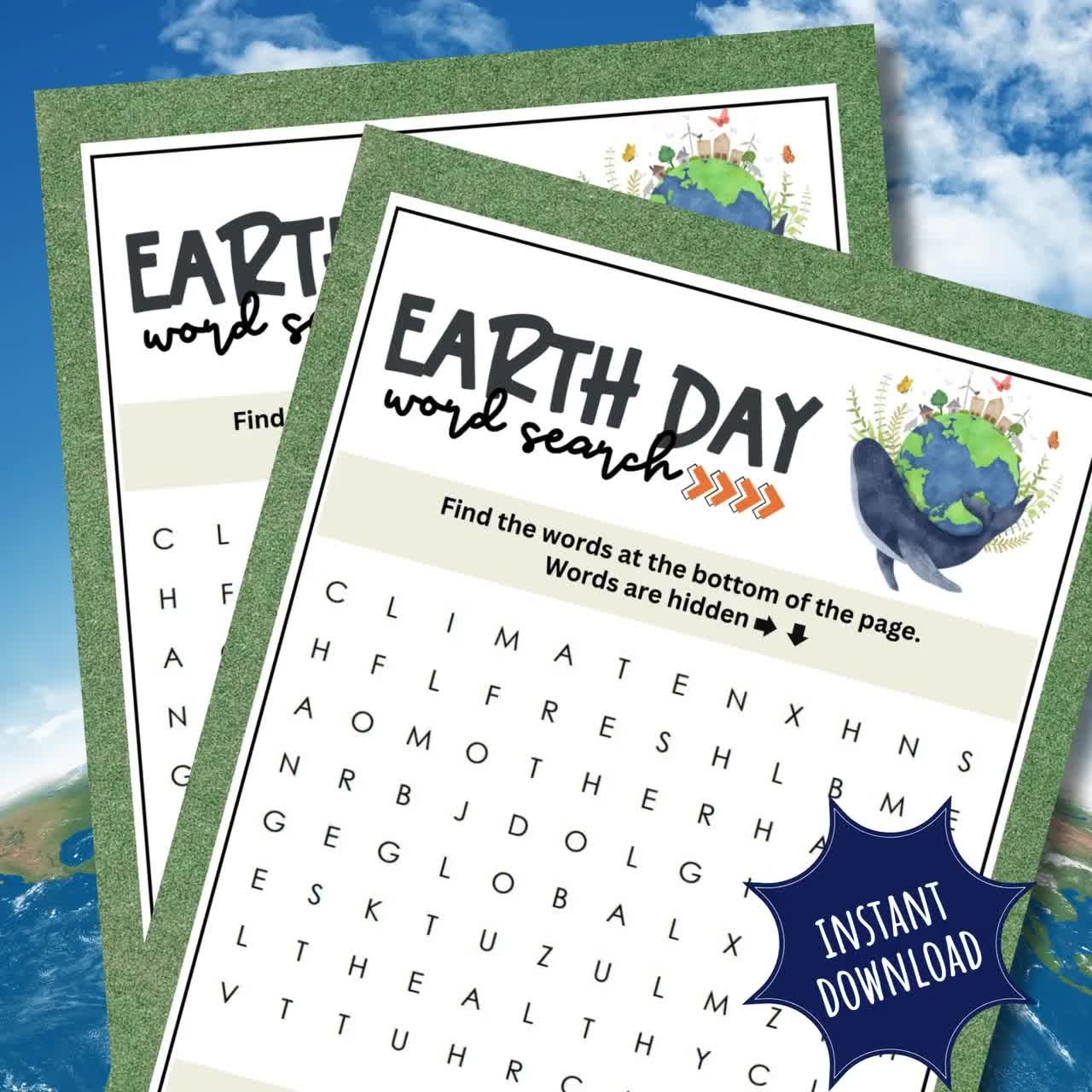Earth Day Word Search EASY Printable PDF Game Activity For Little Kids Preschoolers Kindergarten Science STEM Last Minute Idea
