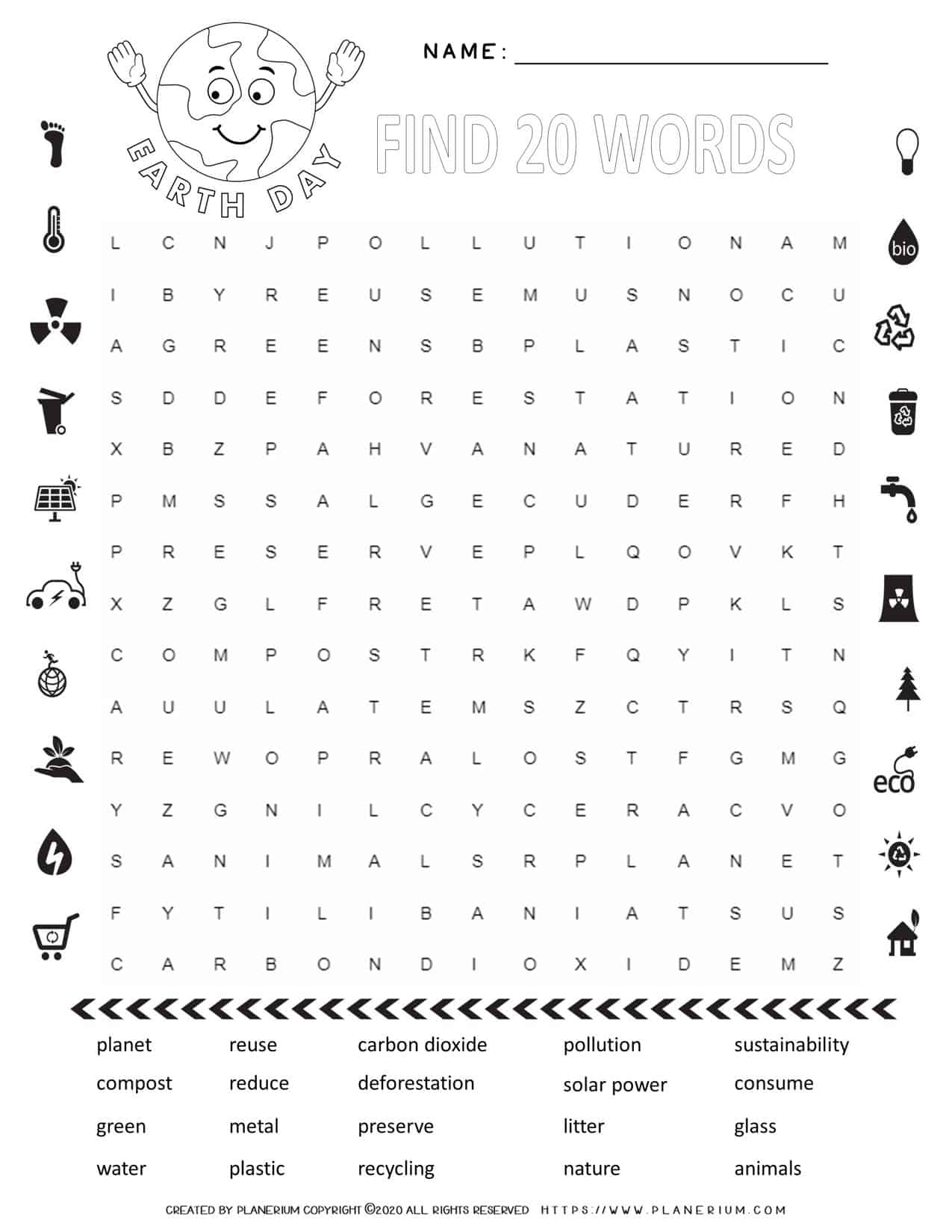 Earth Day Word Search Puzzle With Twenty Words Planerium