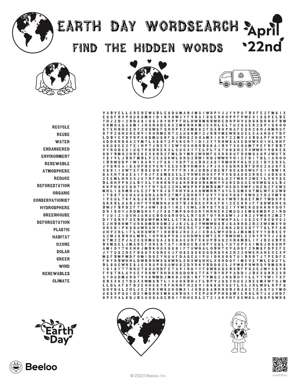 Earth Day Wordsearch Beeloo Printable Crafts And Activities For Kids