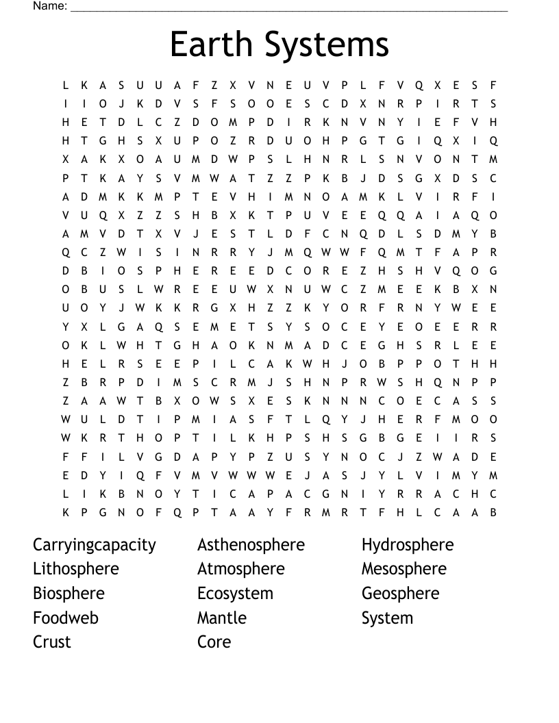 Earth Systems Word Search WordMint