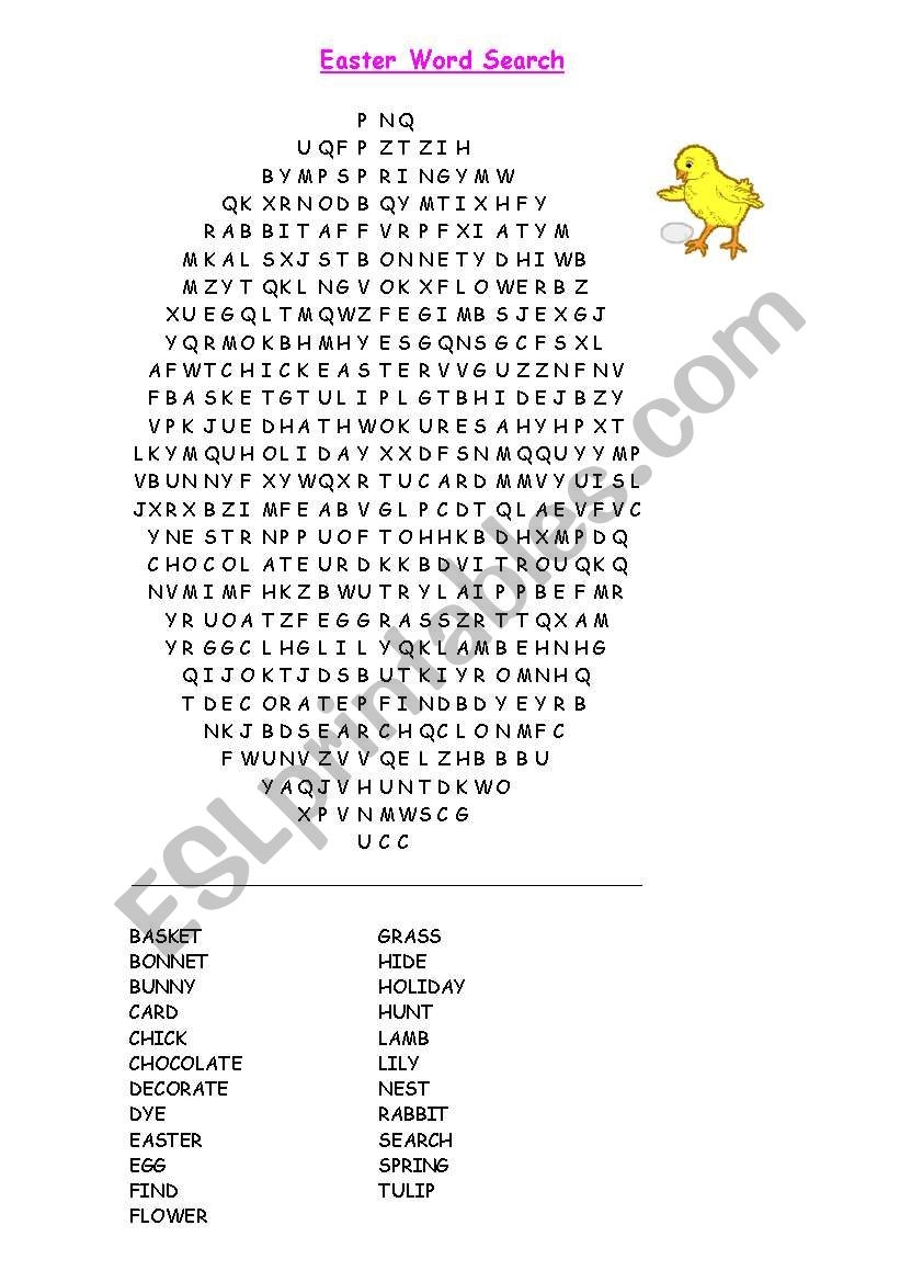 Easter Word Search ESL Worksheet By Ingela