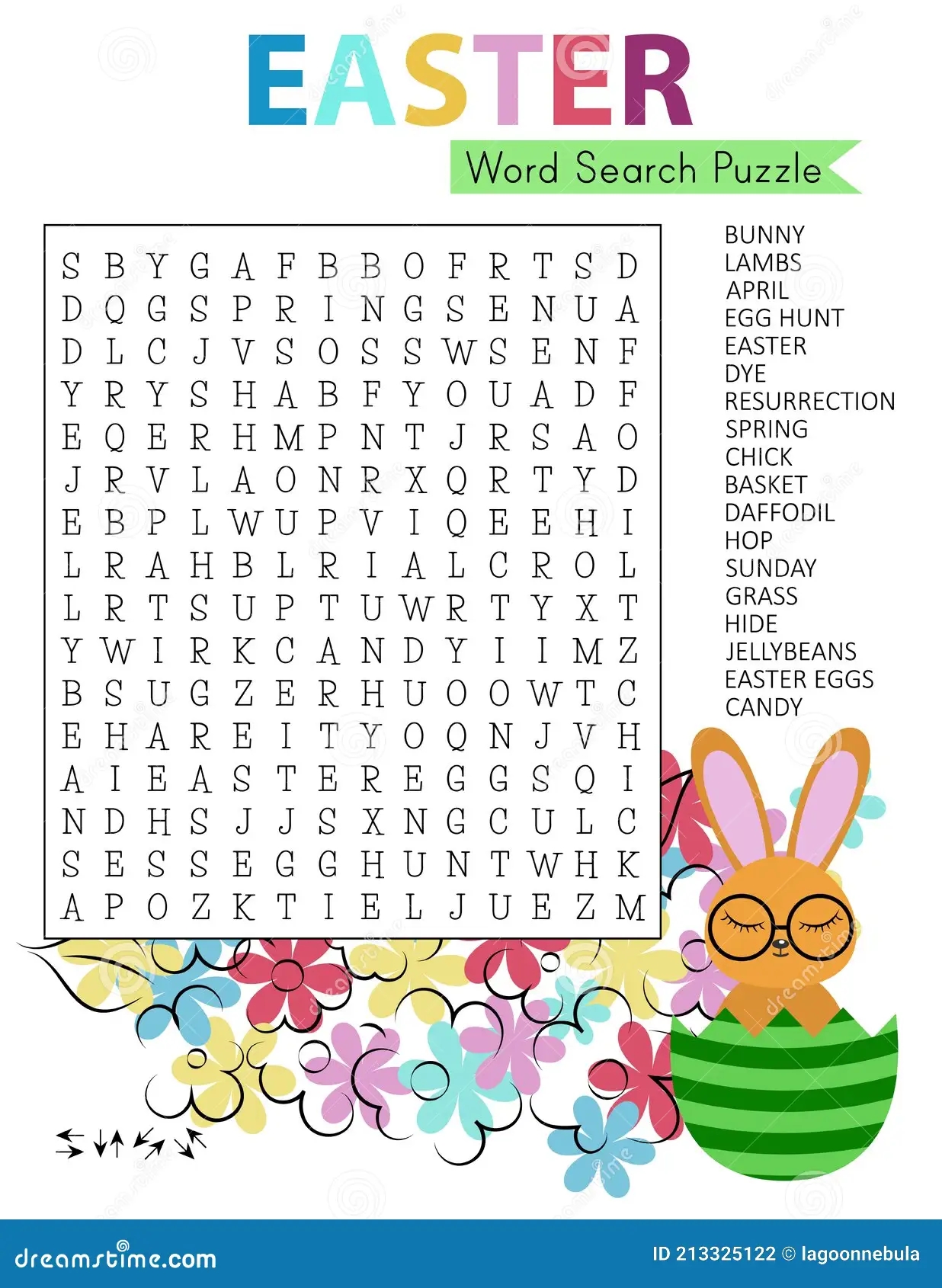 Easter Word Search Puzzle Educational Game For Learning English Word Holiday Crossword Stock Vector Illustration Of Alphabet Cottontail 213325122